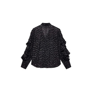 Mint Velvet Black Jacquard Ruffle Blouse